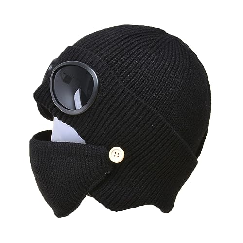 Elegtiskas Unisex Goggle Knitted Beanie Hat Outdoor Winter Warm Ski Hat with Goggle