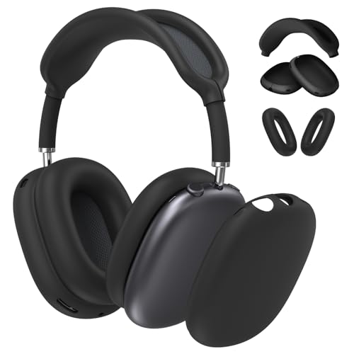 Fintie 3-in-1 Silikonhülle Kompatibel mit AirPods Max Kopfhörer, Kratzfeste AirPods Max Ohrpolster, Ohrmuschelabdeckung und Stirnbandabdeckung, Kopfhörer Zubehör, (Scchwarz)