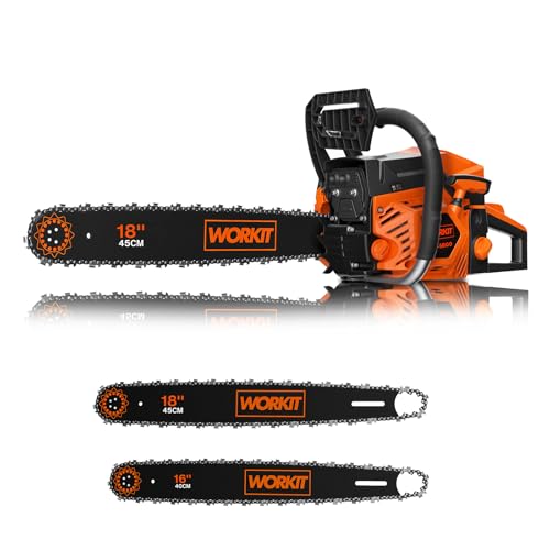 WORKIT 54 cm³ Benzin Kettensäge (3,4 PS), Motorsäge Benzin Profi-Set mit 45 cm (18