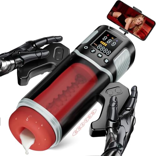 Sex Spielzeug für die Männer mit 7 Teleskop 7 Vibration 7 Saugen Masturbieren für Männer, Elektrischer Masturbator mit Handyhalterung LCD Disdaly Automatischer Heizung Masturbatoren Taschenmuschi