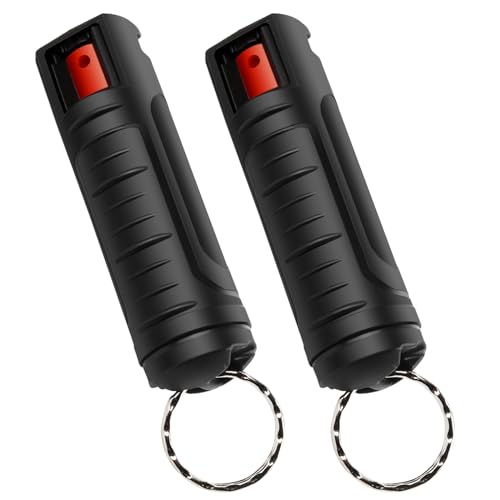 2 Stück Pfefferspray Schlüsselanhänge, Taktische 20-ml-Sprühflasche zum Aufhängen im Freien mit Versiegeltem, einfach zu bedienen, Schwarz Auslaufsicherem Verschluss für Frauen, Männer