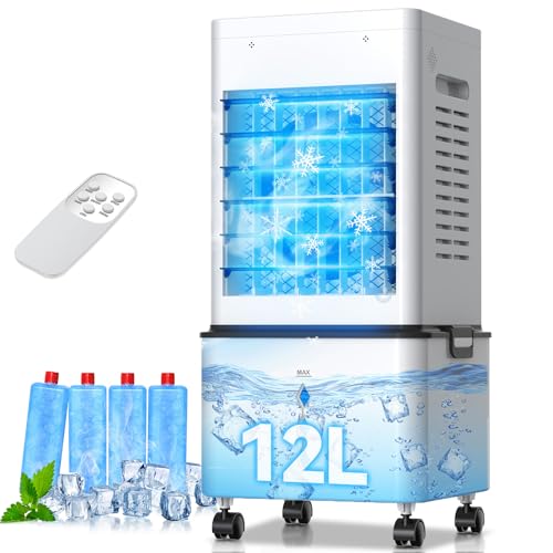 Klimaanlage Mobil, Klimageräte Tragbarer Luftkühler mit Wasserkühlung 12L, 24H Timer, 6 Geschwindigkeit, Fernbedienung, Air Conditioner Klimaanlage Ohne Abluftschlauch für Zuhause Dachgeschoss Büro