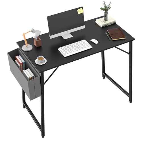Yansee Schreibtisch Schwarz 80×40×74.5cm Computertisch Bürotisch mit Kopfhörer Halter und Aufbewahrungstasche, Kleiner Schreibtisch Arbeitszimmer Holz PC Tisch Officetisch für Home, Office, Schwarz