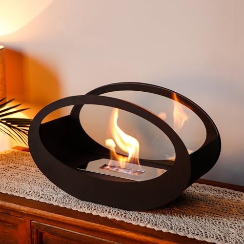 JHY DESIGN Schwarz Windlichter Tischkamin/Feuerschale mit Metall und Glas