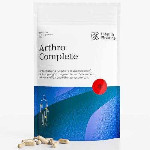 Health Routine Arthro Complete – Glucosamin Chondroitin Hochdosiert – 1er Pack – MSM, Kollagen, Hyaluronsäure, Curcumin & Boswellia – Gelenkkapseln für Knorpelaufbau, Gelenke, Knochen & Beweglichkeit