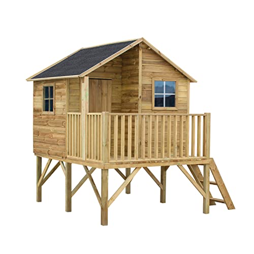 4IQ Group Gartenhaus Kinder - Spielhaus Kinder Outdoor - Aus Imprägniertem Gehobeltem Kiefernholz - Originell und Einzigartig Gartenspielhaus