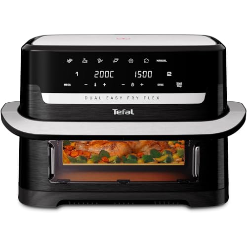 Tefal Dual Easy Fry Flex Heißluftfritteuse 9L – Airfryer mit 2 Kammern & GiantZone, FlexCook-Trennwand, 2700 W, 40–200 °C, 7 Programme, fettarm frittieren & 2 Gerichte gleichzeitig zubereiten EY9228
