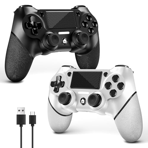 AceGamer 2 Pack Wireless Controller für PS4,Game Controller für PS4/Pro/Slim/PC,Gamepad Joystick mit Turbo/Zurück Taste/Dual Vibration/6-Achsen Gyro Sensor/Touchpanel (Schwarz und Weiß)