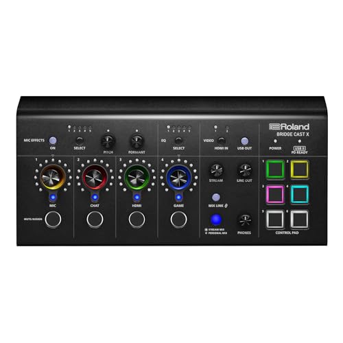 Roland BRIDGE CAST X Dual Bus Gaming Mixer & Video Capture | Professionelles Audio-Streaming-Interface für Online-Gamer & mehr | 32-Bit Hardware-DSP | USB-C Verbindung für Windows und Mac