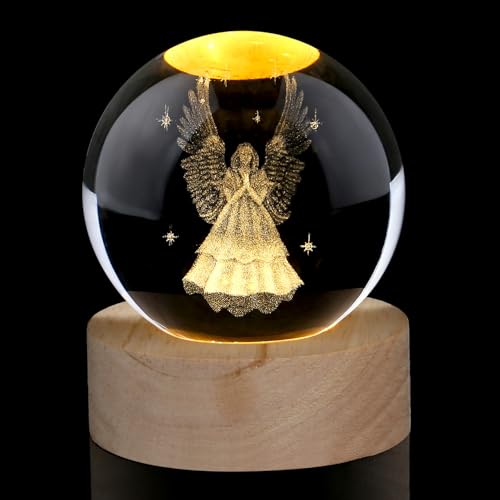 AWARDSEN 60 mm Engel Glaskugel Deko, Crystal Ball, Glaskugel Lampe, Little Engel Briefbeschwerer als Geschenke Kinder zur Geburt, Ostern, Taufe