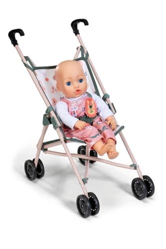 Baby Born Buggy Faltbarer Puppenwagen mit Gurt zum Anschnallen, apricotfarben mit Doppelrädern für 36cm und 43cm Puppen, 838327 Zapf Creation