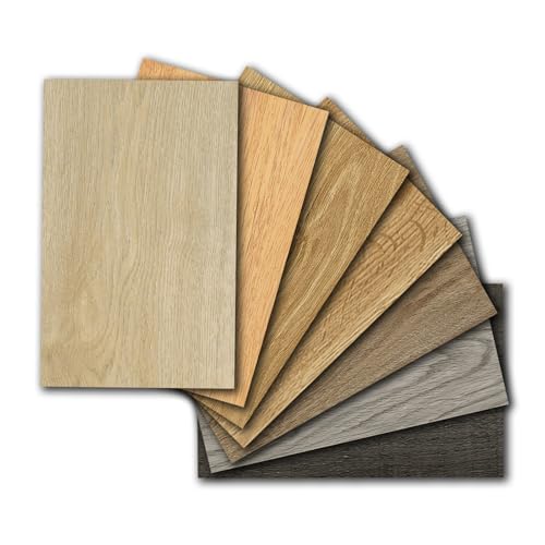 Mysflosy Vinylboden Selbstklebend, PVC Bodenbelag holzoptik wasserdicht, 7 Dielen Muster, 15,24cm x 10,16cm vinyl bodenbelag