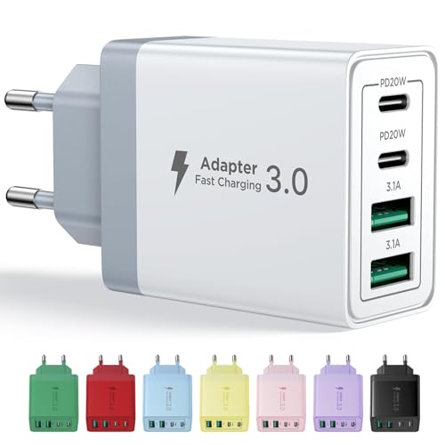 Aioneus USB C Ladegerät, 4 Ports Mehrfach Ladegerät mit USB-C und USB-A, 40W Schnellladegerät PD 3.0 Power Adapter USBNetzteil für iPhone 16 15 14 Pro Max 13 12 11 SE 2020 XS XR 8 7, Samsung, Handys