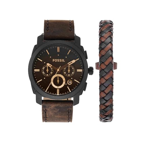 Fossil Machine uhr für Herren, Chronographenwerk mit Edelstahl- oder Lederarmband, Dunkelbraun, 42MM