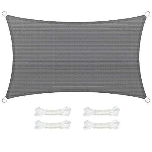 SONGMICS Sonnensegel 3 x 5 m, Sonnenschutz aus HDPE-Gewebe, luftdurchlässig, wasserdurchlässig, für Terrasse, Garten, Balkon, Camping, rechteckig, konkav, 2 m Seile, rauchgrau GSS35GY
