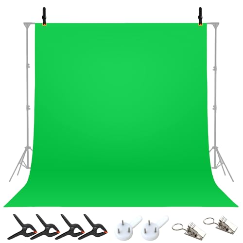 2x3M Greenscreen mit 4 Leimzwinge, Faltbarer Foto Hintergrund, Green Screen Hintergrund, Fotostudio Hintergrund für Fotografie für Streaming Gaming Fotoshooting Produkt Video Zoom Fotografie