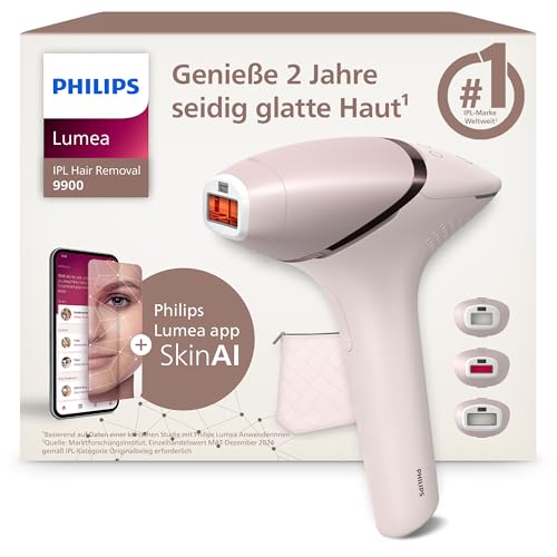 Philips Lumea IPL 9900 Series - IPL Geräte Haarentfernung für bis zu 2 Jahre seidig-glatte Haut¹ mit 3 Aufsätzen für Körper & Gesicht, kabellos, Alternative zur Laser-Haarentfernung (BRI953/02)