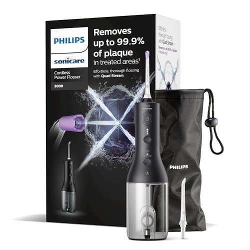Philips Sonicare kabelloser Power Flosser 3000 Munddusche, Wasser-Flosser für Zähne, Zahnfleisch und Zahnpflege, in schwarz (Modell HX3826/33)