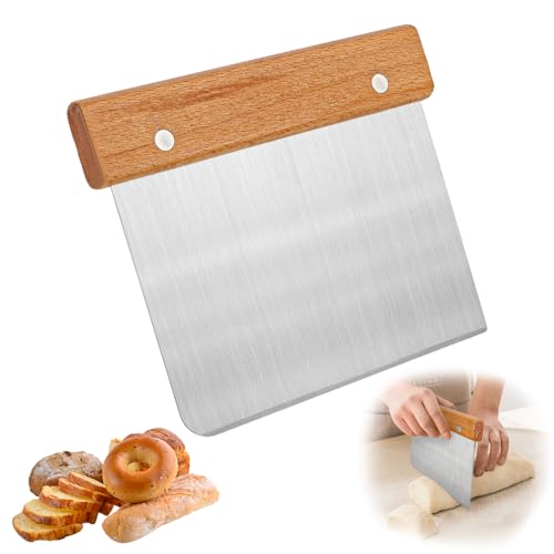 UTOCLEC Teigschaber Edelstahl, Teigschaber mit Holzgriff und Edelstahlklinge, Ideales Backzubehör für Brot Kuchen, Pizza, Brotschneiden, Küchenbedarf (15 * 11cm)