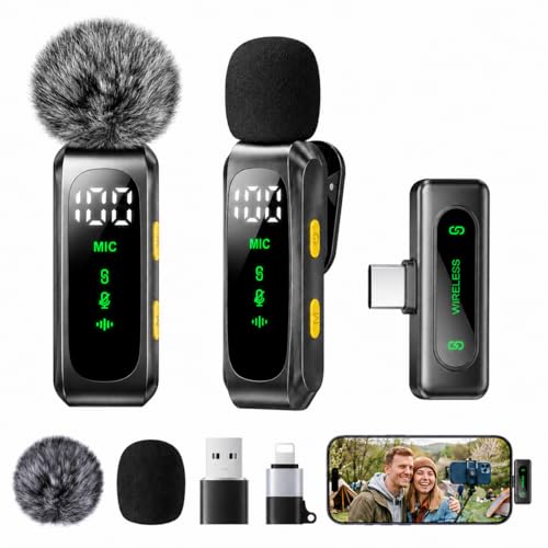 Handy-Mikrofon Mini für iPhone Android und PC - Plug & Play Mini Mikrofon mit Windschutz, Lavalier Mikrofon Wireless mit Batterieanzeige und Geräuschunterdrückung, ideal für YouTube, TikTok, Interview