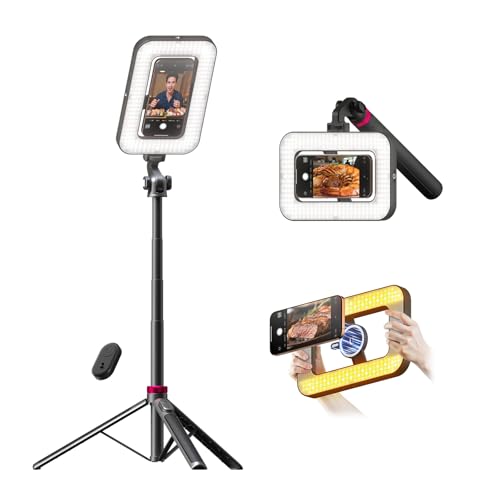 15W Ringlicht mit Stativ, 6000mAh Magnetisches Handy Stativ mit Ringlicht, 2500K–9000K Dimmbar, Tragbares Ring Light für Food Fotografie, Mukbang, Reise Vlog, Live-Stream, CRI>95