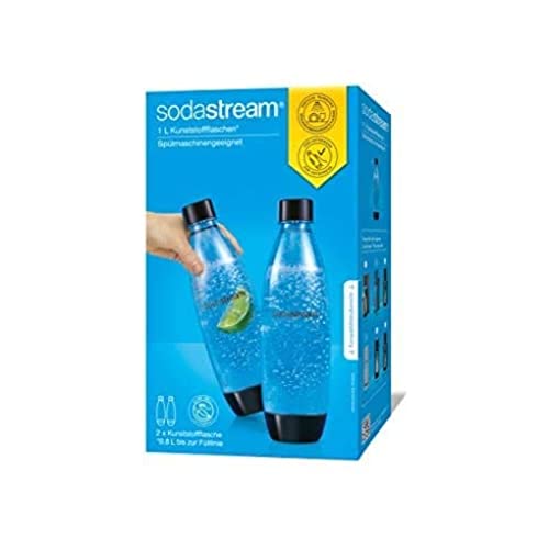 SodaStream DuoPack Fuse, spülmaschinengeeignete Ersatzflaschen für SodaStream Wassersprudler mit Einklick-Mechanismus, 2x 1 L PET-Flasche, schwarz