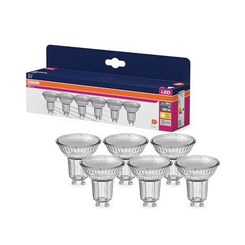 OSRAM LED Star VALUE PAR16, Vorteilspack mit 6 Leuchtmittel, ersetzt herkömmliche 50W Reflektor Glühbirnen, warmweiß (2700K), 4.3W, GU10 Sockel, Filament Glas, nicht dimmbar, Weiß