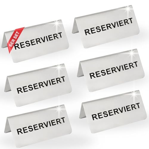 getgastro 6-er Reserviert Schilder Gastronomie – Edelstahl rostfrei – kratzfeste Oberfläche – lange Lebensdauer – klassisches Design - Tischaufsteller für Restaurant, Hotel oder Events – 10x5cm
