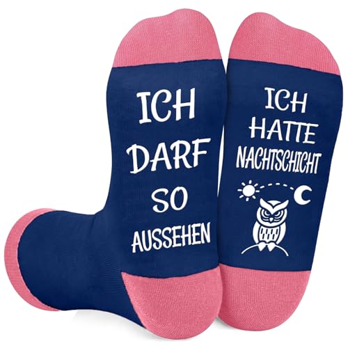 ZEACKUQ Socken Damen 39-42 Baumwolle, Lustige Geschenke für Frauen Geburtstag Krankenschwester Socken mit Spruch ICH DARF SO AUSSEHEN ICH HATTE NACHTSCHICHT, Geschenke für Krankenschwestern Kollegin