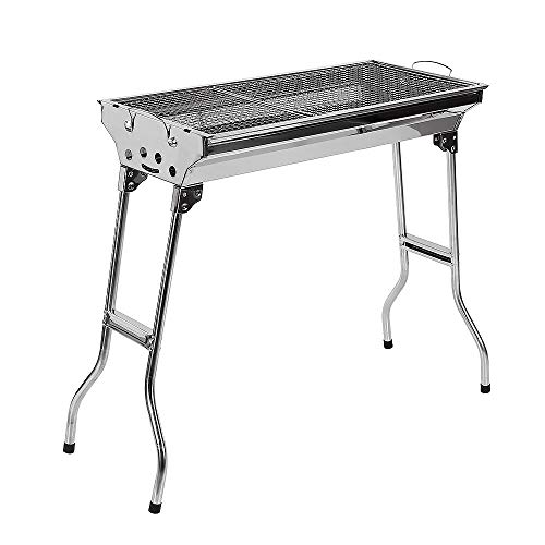 Holzkohlegrill Mit Ständer, Rostfreier Stahl Holzkohle Grill Faltbar und tragbar, Geeignet für Grillpartys im Freien von 5-10 Personen, Grillwagen Holzkohle Grill Barbecue Kohlegrill(73*33.5*70cm)