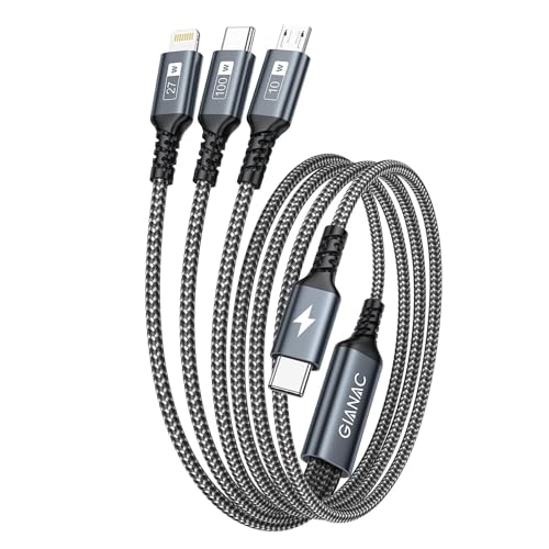 GIANAC 100W USB C auf Multi Kabel [1.2M] Schnellladekabel mit E-Mark Chip 3 in 1 Ladekabel [100W]+Micro[10W]+Lightning[27W] für Galaxy S23/iPad Pro, iPad Mini, MacBook Pro/Air/iPhone 15 14 13