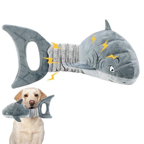 LEGEND SANDY Hundespielzeug für Aggressive Kauer, großes Hundespielzeug, um sie zu beschäftigen, interaktives quietschendes Haustierspielzeug, Tauziehen, Crinkle Grey Shark