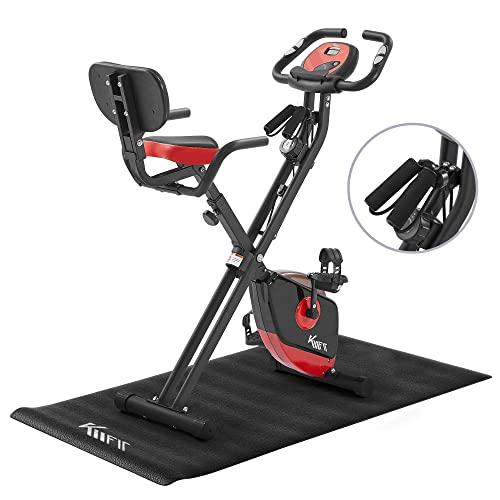 KM Fit 2in1 Heimtrainer Fahrrad mit LCD-Display | Fitnessbike klappbar | Hometrainer 16 Widerstandsstufen | Handpulssensoren | inkl. Bodenschutzmatte & Handy- Halterung