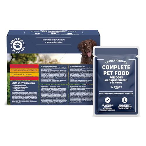 by Amazon Alleinfuttermittel für ausgewachsene Hunde, Fleischauswahl in Sauce, 1.2 kg (12 Packungen mit 100g)