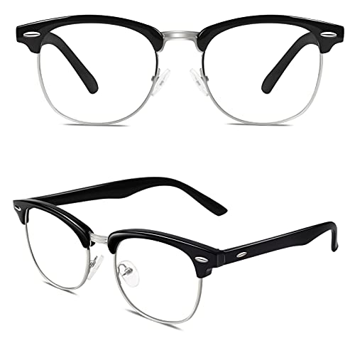 CGID Klassisch Halbrahmen Brille Ohne Stärke,Vintage Fake Nerd Brille Fensterglas Damen Herren 100% UV400 Schutz