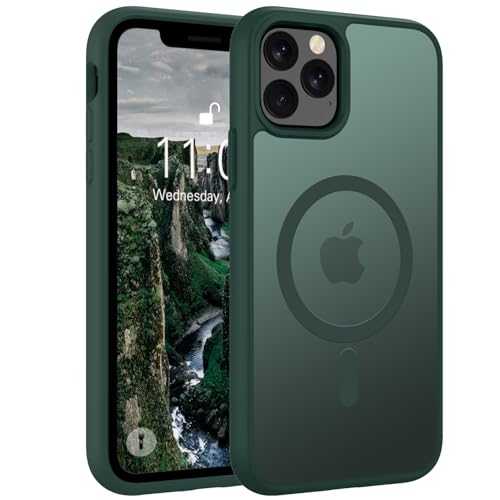 Andwing für iPhone 11 Pro Hülle Magnetisch [Kompatibel mit MagSafe] Matt Anti-Fingerprint Schutzhülle – Stoßfest Militärstandard (MIL-STD-810G), Ultradünn & rutschfest für iPhone 11 Pro.Grün