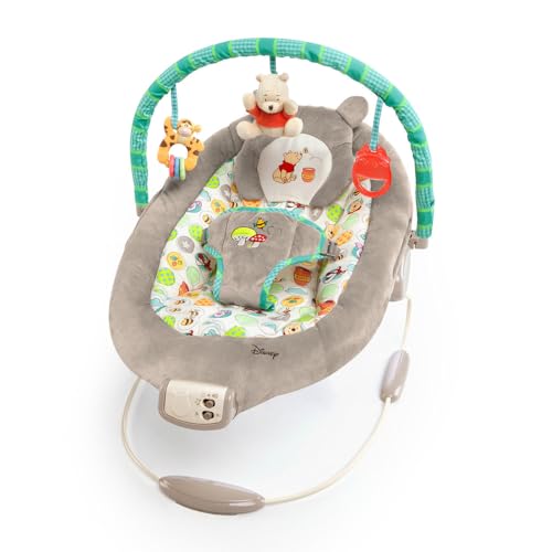 Bright Starts, Disney Baby, Winnie the Pooh Babywippe Babyschaukel mit Vibrationen, Automatischer Ausschaltfunktion, Melodien, Lautstärkeregler, Abnehmbarer Kopfstütze und Spielbogen