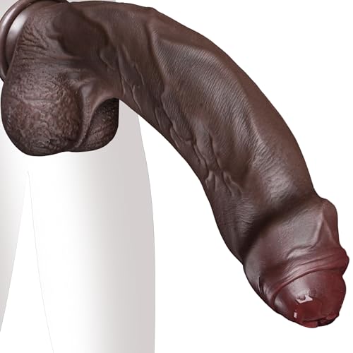 Schwarz Dicker Realistischer Dildo groß XXL Monster Anal BBC Dildo black Silikon mit spezieller Kurve 24.5cm riesiger Dildo Saugnapf Analdildos Sexspielzeug Diloschwanz für Frauen Männer Sex Toy