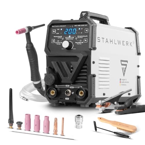 STAHLWERK Schweißgerät 2-in-1 Kombi DC WIG 200 ST – WIG und MMA/E-Hand-Funktion (ARC) bis 200 A, HF-Zündung, Hotstart, Anti-Stick, für Stahl, Edelstahl, Kupfer und Messing, kein Aluminium