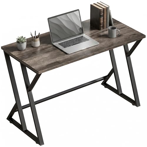 HOMCOM Schreibtisch Computertisch 120x60cm Bürotisch mit Z-förmigem Metallfuß, Holzoptik, Industriedesign für Büro, Arbeitszimmer, Schlafzimmer, Kleine Räume, Grau