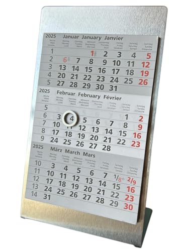 VZL Tischkalender 2026/2027 Edelstahl inkl. Magnet und Block - 3 monats kalender 2026 2027 - Tischkalender 2026 - Kalender 2026 und Jahreskalender 2027