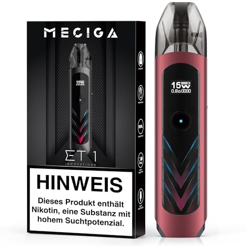 E Zigarette Pod System Vape Aufladbar Kit mit 1000mAh Akku 2ml Kartusche, Pod System Kit Vape Nachfüllbar ET1 E Zigarette Starterset Ohne Nikotin Ohne Liquid Red