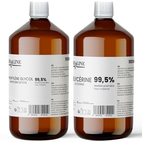 hd-line 1000 ml Glycerin E422 + 1000 ml Propylenglykol E1520, Perfekt für DIY, Pharmaqualität Reinheit, Lebensmittelqualität, Raw Material VG + PG, Rein, Vegan, Ph. Eur/USP