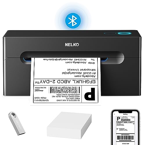 Nelko Bluetooth DHL Etikettendrucker, Labeldrucker 4x6 Versandetiketten Drucker Bluetooth Thermal Printer für Shopify Zalando Ebay Amazon UPS, unterstützt Android/iOS und Windows/Mac/Chrome