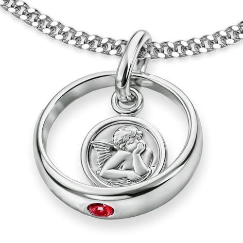 CLEVER SCHMUCK Taufkette Silber Schutzengel Ø 12 mm Engel rund mit Zirkonia rot mit Panzerkette 34 cm STERLING 925 Taufgeschenk im Etui