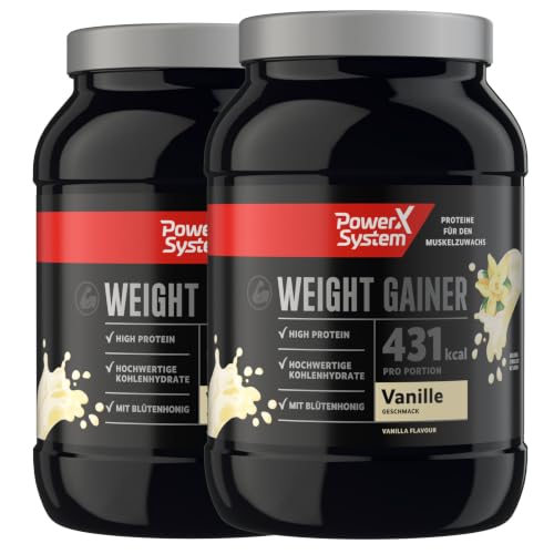 Power System Weight Gainer Vanille, Proteinpulver zum Zunehmen, 2 x 1 kg