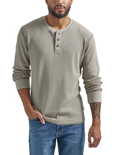 Wrangler Authentics Herren Langärmeliges Waffelmuster Henley-Hemd, Bimsstein, L