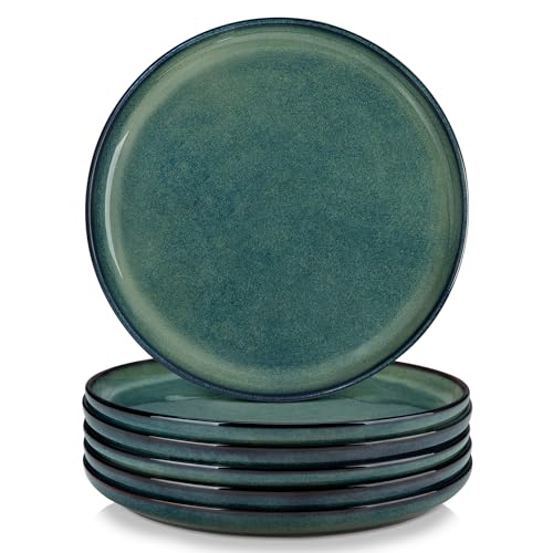 vancasso Teller Set 6 Personen, STARRY Speiseteller 6er Set, Ø 26 cm Essteller 6 Personen Grün, Steingut Tellerset für Spülmaschine und Mikrowelle, Pastateller, Frühstücksteller, Kuchenteller