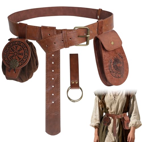 RICKMASK Mittelalter Gürtel Set, 4 Stück Mittelalter Gürtel mit Lendenbeutel, Mittelalter-Kleidung Zubehör für Zauberer, Hexe Kostüm, Renaissancefeste & Rollenspiele