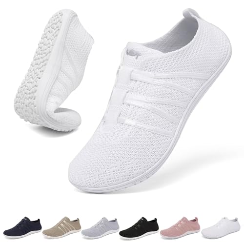 Merdoo Barfuss Schuhe Damen Herren Leicht Turnschuhe Bequeme Barfußschuhe Slip On Sneaker Weich Hausschuhe Atmungsaktiv Gymnastikschuhe rutschfest Barefoot Shoes Sportschuhe Unisex Weiß 39EU